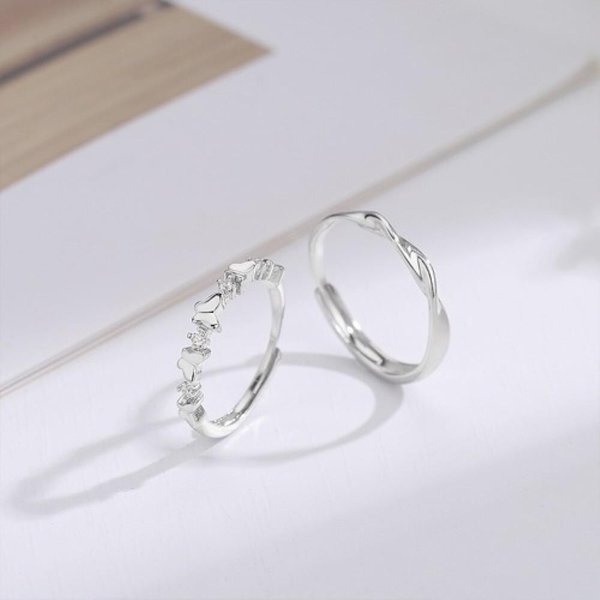 [옷자락] 여자 실버 나비 웨이브 꼬임 심플 연인 커플링 반지