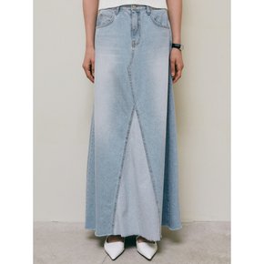 TWO TONE WASHING DENIM SKIRT_LIGHT BLUE