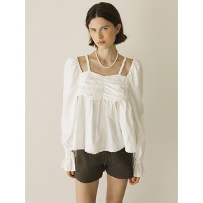 VIOLA SHIRRING LACE BLOUSE - IVORY