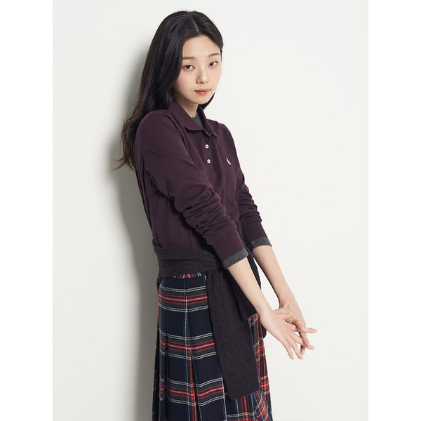 레이어드 디테일 긴소매 피케 티셔츠  와인 (BF5841C91Z)