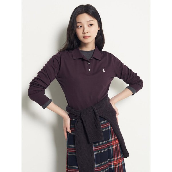 레이어드 디테일 긴소매 피케 티셔츠  와인 (BF5841C91Z)