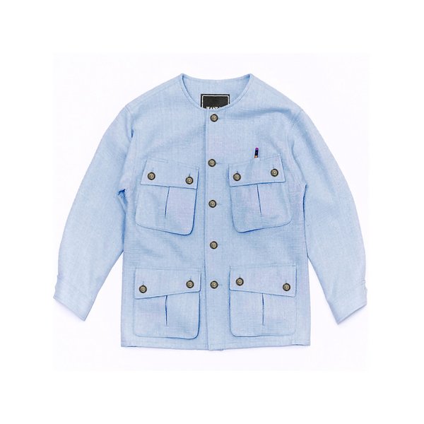 LIGHT BLUE CREWNECK TWEED WORKER JACKET