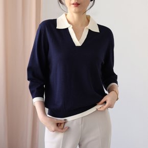 카라배색 8부 니트 RKN104