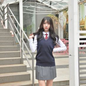 교복몰 보풀방지 네이비화이트라인 롱조끼 여자  교복_P351874218