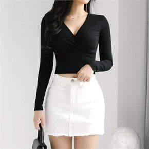 여성 브이넥 크로스셔링 이너 쫀쫀 슬림핏 크롭티셔츠 BLT5506_P074587095