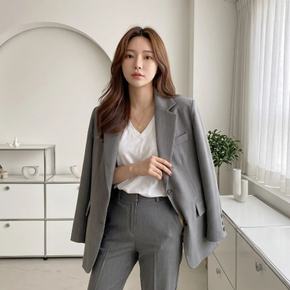 클래식 테일러드 카라 싱글 투버튼 자켓 베이직 스판 정장재킷