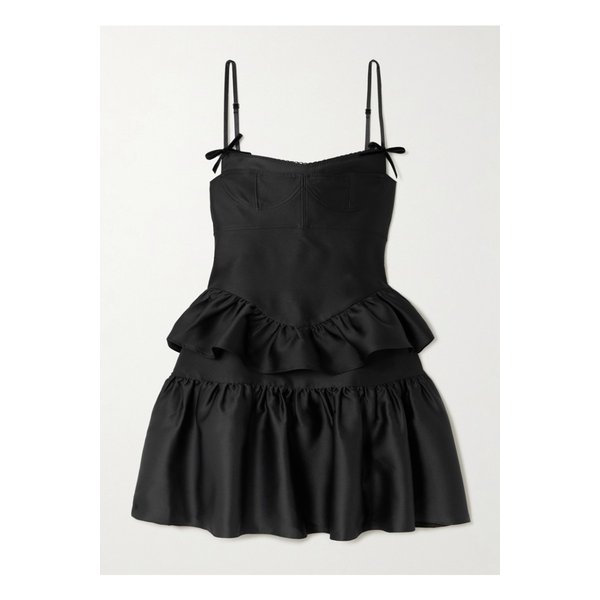 보우 디테일 러플 미카도 미니 드레스 블랙 46376663162889004