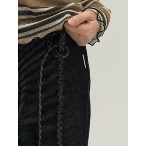 Braided Slim Leather Strap Belt_Brown
