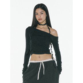 DIANA ONE-SHOULDER SCARF T - BLACK