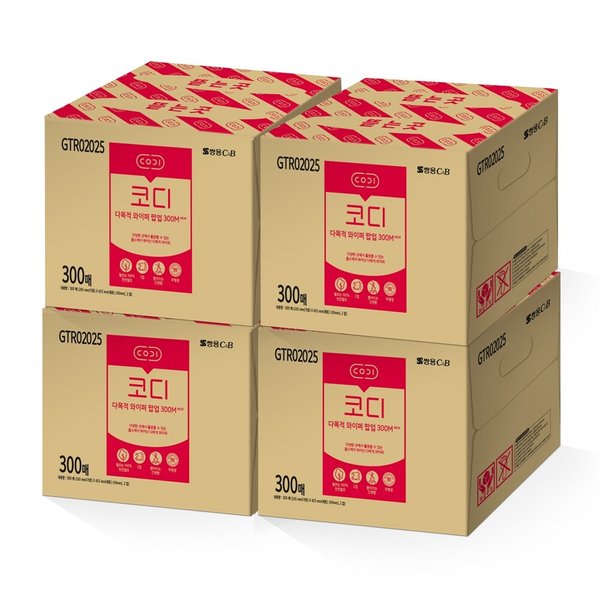 쌍용씨앤비 코디 다목적 와이퍼 팝업 2겹 300매 M 중형 4팩(NEW)