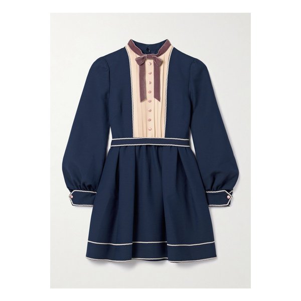 릭랙 조젯 벨벳 트리밍 울 실크 혼방 미니 드레스 네이비 46376663162855299