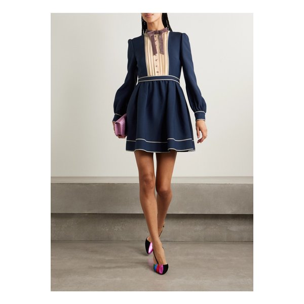 릭랙 조젯 벨벳 트리밍 울 실크 혼방 미니 드레스 네이비 46376663162855299