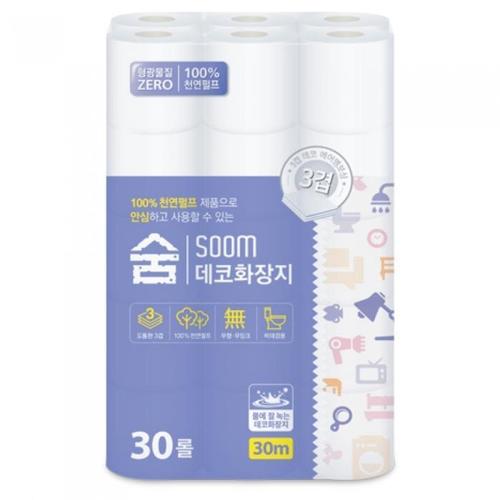 숨 천연펄프 무형광 화장지 3겹 30m x 90롤(1)