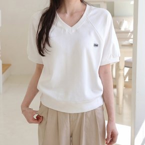 레던 루즈핏 여성 세미크롭맨투맨 여름 나그랑 반팔 맨투맨 티셔츠 면 브이넥