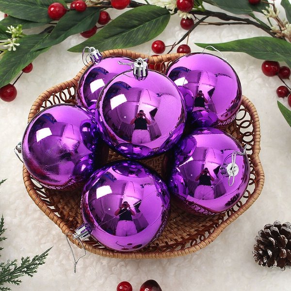 퍼플 유광볼 6p세트(8cm) 트리 장식구슬