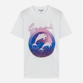 여성 돌핀 돌고래 로고 반팔 티셔츠 WHITE T3468