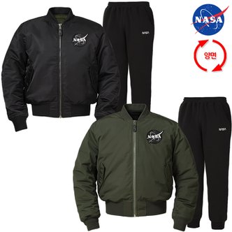 NASA 나사 남녀공용 양면 패딩항공점퍼+조거팬츠 상하세트 N-853UBK+N-350PBK 투웨이 MA-1자켓