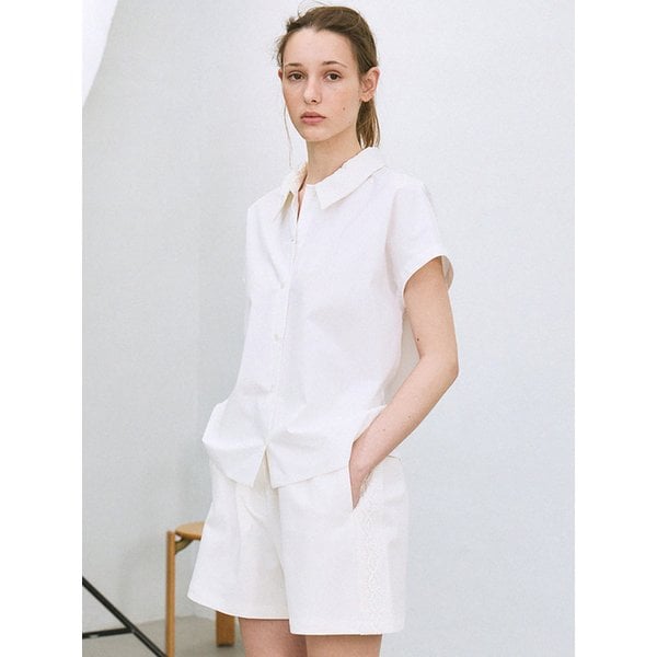 wrinkle-collar cap sleeve shirt (white)