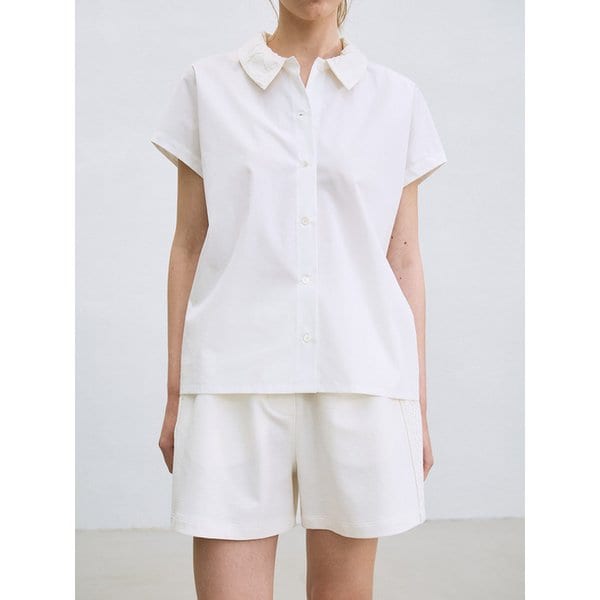 wrinkle-collar cap sleeve shirt (white)