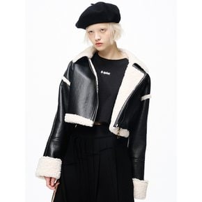 CROPPED SHEARING TRIMMING JACKET_BLACK IVORY