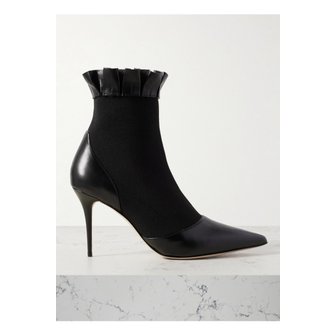 마놀로블라닉 나파 스트레치 니트 러플 가죽 포인트 토 앵클 부츠 90mm 블랙 1647597347832948