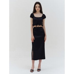 black satin slit long skirt