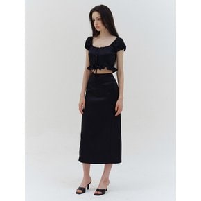 black satin slit long skirt