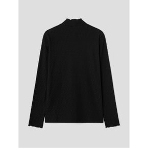 여성 로고자카드 셔링 하이넥 티셔츠  블랙 (BJ3841A125)