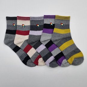 링글 캐주얼 뒤틀림 방지 여자 패션 중목 양말 5족
