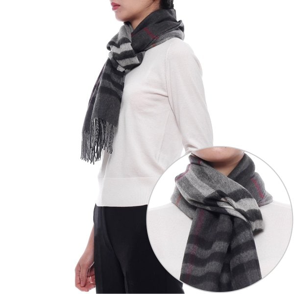 [부산점] 25FW 여성 컨트라스트 체크 캐시미어 머플러 (8059277 GREY CHARCOAL W 25F)