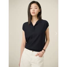 코튼 혼방 T칼라 캡 슬리브 풀오버 - 네이비  BF5451C01R