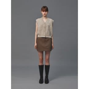 WOOL DOUBLE MINI SKIRT (ASH BROWN)