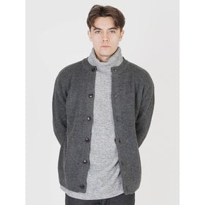 Hazzy Wool Round-neck Cardigan (Chacoal)