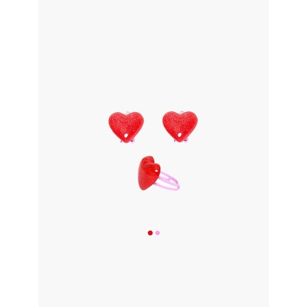 걸리쉬 하트 반지&귀걸이 세트(Pink/Red)