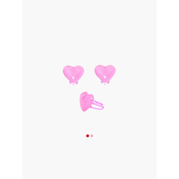 걸리쉬 하트 반지&귀걸이 세트(Pink/Red)