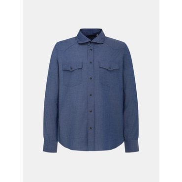 코넬리아니 블루 솔리드 코튼엘라스틴 가먼트 워시드 버튼 단추 꾸뛰르핏 셔츠 MOD P149 CU4CSCS07BL