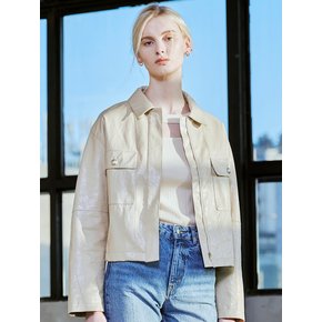 Faux leather zip up jacket (Light beige)