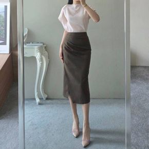 휘고 셔링 드레이프 사선 언발 트임 시즌리스 H라인 스판 스커트 2color _P428984480