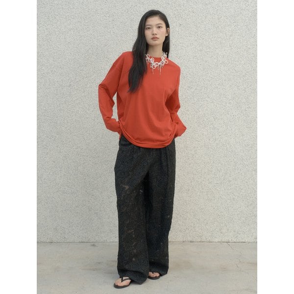 Flower Wide Slacks - [Black]