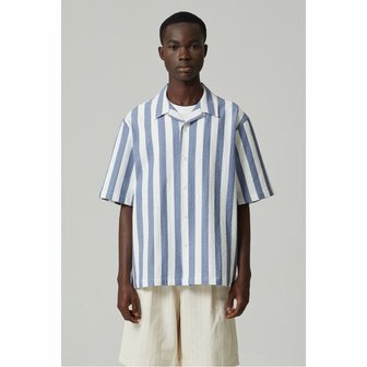 커스텀멜로우 semi-over bold stripe seersucker half shirt_CWSAM24311BUX