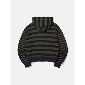 Striped knit hoodied zip up / Khaki blue