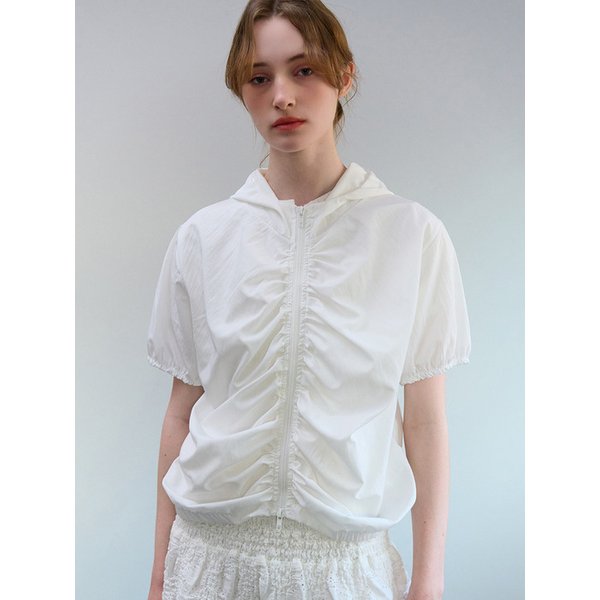 HOOD SHIRRING JUMPER WHITE