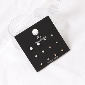데일리큐빅진주(화이트) 12SET 알러지방지 레이어드 심플 귀걸이