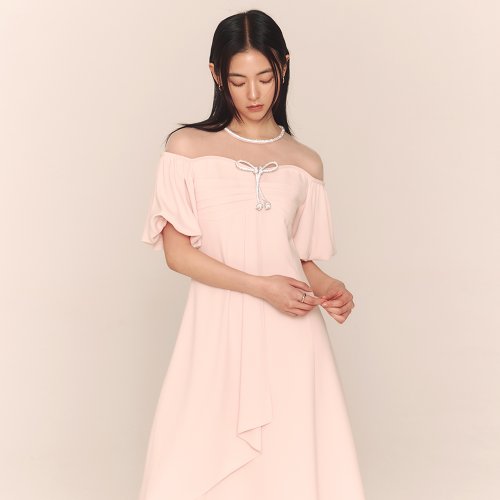 [최초가:438000원]Alexandra / Mesh Contrast Flare Long Dress(2color)