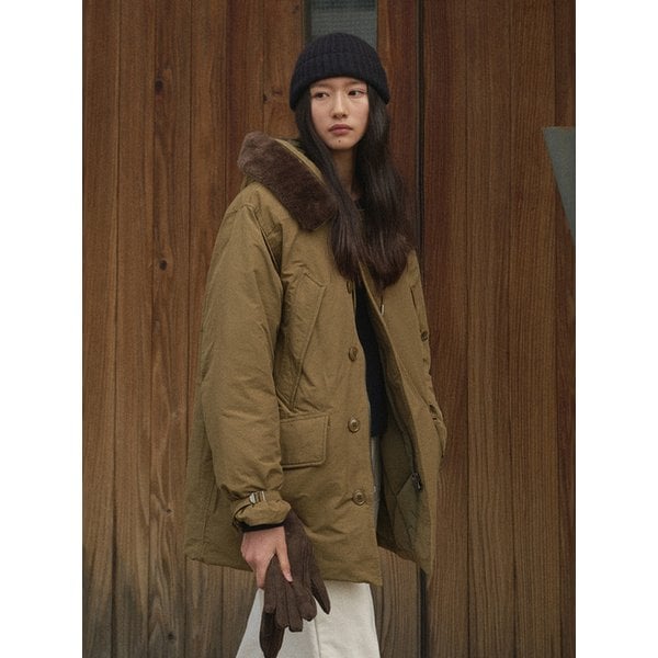 NONI FUR HOODED GOOSE DOWN PADDING_KHAKI