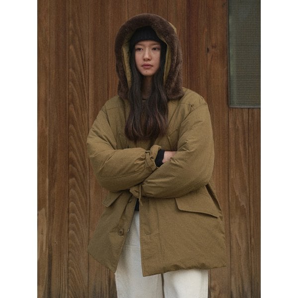 NONI FUR HOODED GOOSE DOWN PADDING_KHAKI