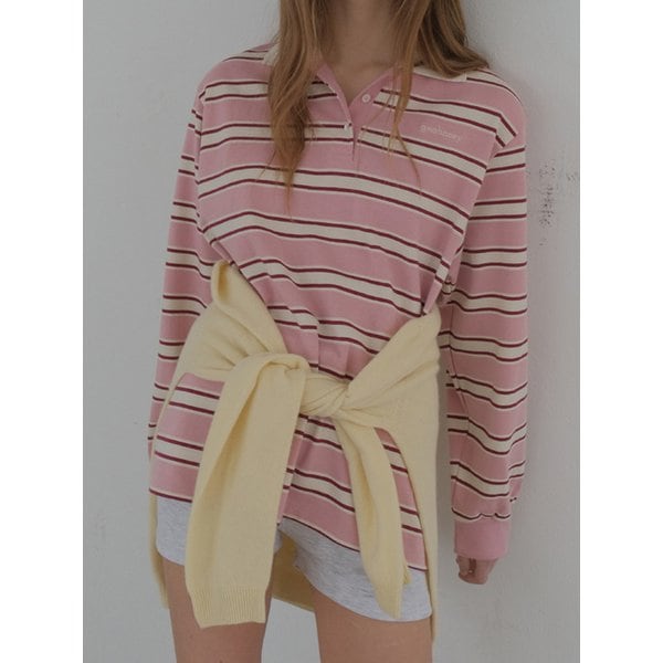 리틀 스트라이프 럭비 카라 티(Pink)