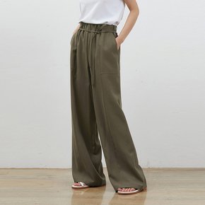 LINEN WIDE STRING LONG PANTS KHAKI