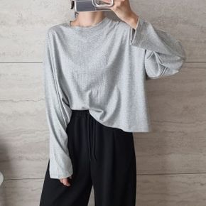베이직 라운드박스 긴팔크롭티셔츠 여성데일리 빅사이즈 오버핏 레이어드 봄가.._P382451880