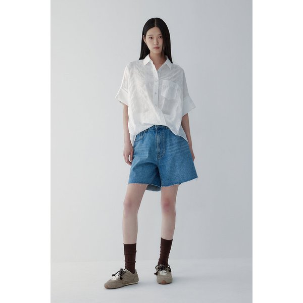 스티치 포켓 미디 데님 쇼츠 7115355804140